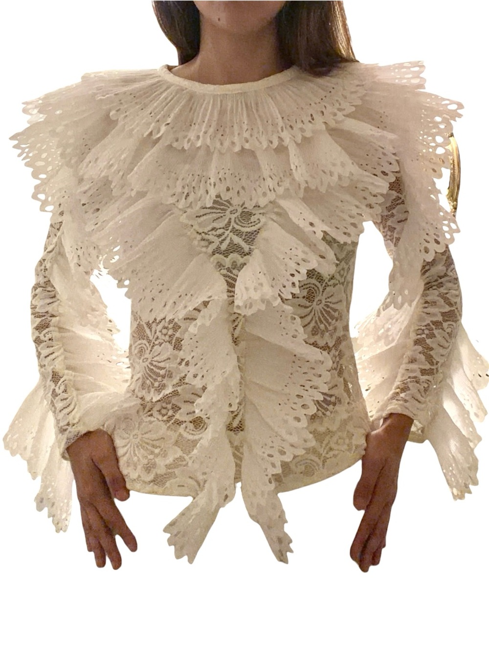 WHY Dress White Pleated Lace Top - Size M - Picture 4 of 7